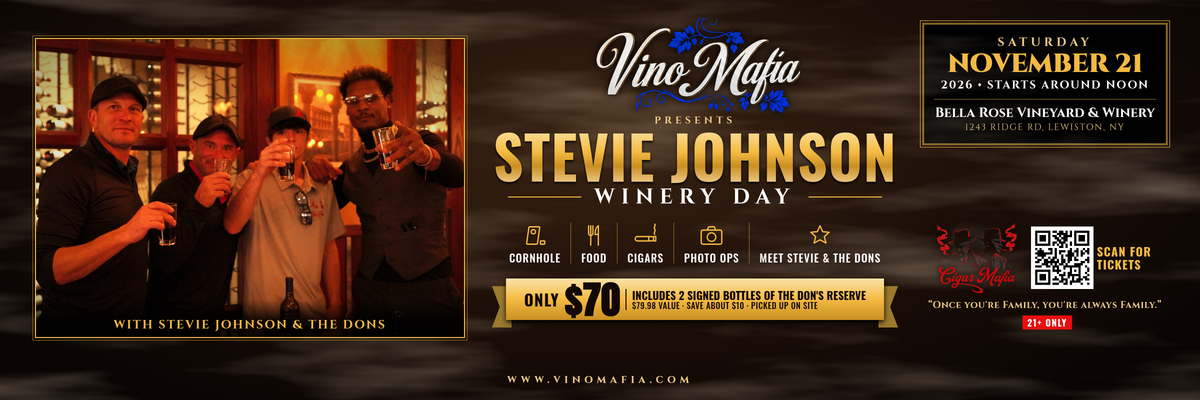 Winery Day with Stevie Johnson & the Dons banner, Saturday November 21, 2026, Noon until 3 PM, Lewiston NY